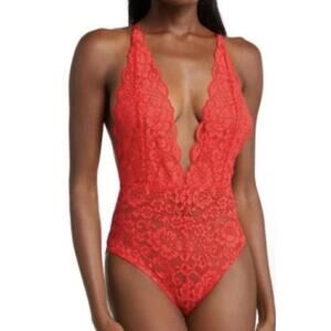 We Are HAH Comin' In Haht Lace Bodysuit XS Siren Red Hot Stretch